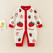 Baby sweater one-piece clothes for autumn and winter clothing with baby needles and velvety with velvety and warm line clothes for winter outside