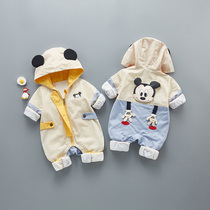 Baby autumn clothes out of double thin clothes Men and women baby jumpsuit spring and autumn jacket net red cartoon cute adorable