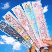 Flow sand ruler cute elementary school childrens ruler subnet Red stationery Children Soft ruler Bookmark ruler Girl Hearts