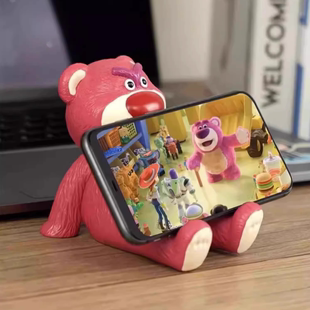 抖音网红草莓小熊手机支架桌面摆件可爱卡通装饰懒人神器创意底座粉色少女平板通用电脑数码