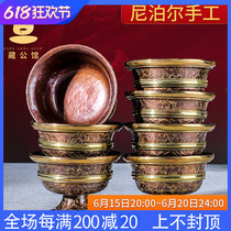 Water supply bowl for the Buddhas cup Nepal pure bronze handmade ancient colour sculptures High foot Tibetan water supply bowl Guanyin water supply cup