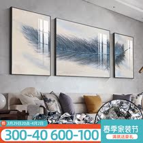 New triptych Feather Hanging Painting Nordic Living Room Decoration Painting Light Extravagant Crystal Porcelain Inlaid Drilling Upscale Mural Sofa Background Wall