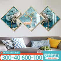 Nordic Living Room Decoration Painting Elk Deer Polygon Combo Sofa Background Wall Hanging Painting Modern Minima Restaurant Wall Painting