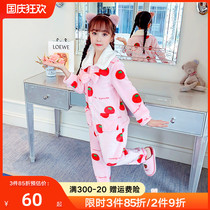Childrens coral velvet pajamas autumn and winter flannel home clothing White Thorn flower distribution department decoration process