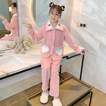 Childrens flannel pajamas winter girls coral velvet thickened suit