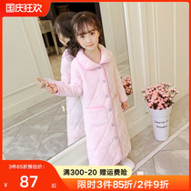Childrens bathrobe coral velvet girls nightgown flannel autumn and winter thickened childrens baby three-layer cotton pajamas