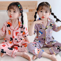 Cotton childrens pajamas girls summer thin short-sleeved trousers girls home clothes girls Children Baby set
