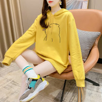 Internet Red Big Code Pregnant Woman Autumn Clothing Fashion Money with Hood Sweatshirt Loose Korean version cover not to be pregnant with big code blouses foreign air