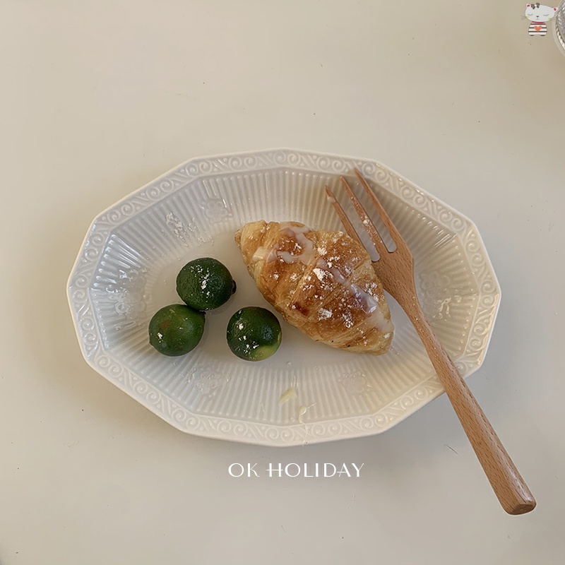Yu 's ok holiday * ins French diamond disc ceramic polygon salad plate retro vintage for breakfast