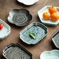 Retro Refreshment Snack Fruit Tray Trays Ceramic Surf Tea Point Tray Tea Set Tea Dish Chinese for Buddhist Dried Fruit Trumpet