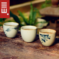 Hand Painted Green Flowers Ru Kiln Open Sheet Kongfu Tea Cup Single Cup Suit Ceramic Masters Cup Tea Personality Home Day Style