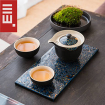 Non-lacquered and portable tea set travel suit bag one pot of two cups of tea art frosted black pottery Japanese style outdoor simple