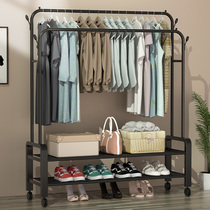 Simple coat rack Floor hanger Indoor folding household bedroom clothes storage rack Double rod drying rack