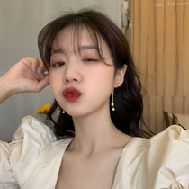 Korean bow earrings female Su long sterling silver pearl pendant high-end temperament earrings earrings design sense