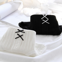 (2-pack)“With all gentle things together”Comfortable black and white cross bow panty cotton