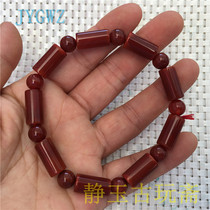 Men wear jade handmade tomatoes red Po Mountain South red Manau bottom color Good cylindrical matching beads Jewelry Women Bracelet