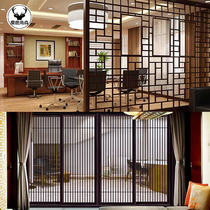 Dongyang wood carving Chinese antique hollow flower grid imitation door and window porch partition flower grid solid wood TV background wall customization