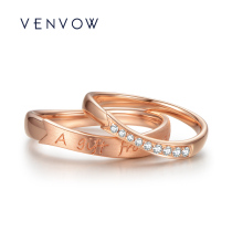 VENVOW rings couple to ring male and female 18k rose gold inlaid diamond ring engaged to marry a pair of lettering to the ring