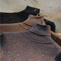 Flash silk sweater 2021 new autumn winter tight gold silk long sleeve high neck base shirt foreign style bright silk sweater women