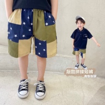 Shrimp paste hemp childrens clothing childrens pants summer new baby Korean version stitching pants boys shorts thin section