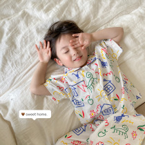 Shrimp paste hemp childrens clothing boys pajamas summer childrens home service suit baby air-conditioning clothing thin section trendy