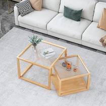 Nordic Japanese square coffee table solid wood household small apartment Net red Changhong glass homestay size combination original wooden table