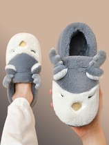 Winter cotton slippers womens bag heel home can be worn outside the fashion foreign style male soil antler cute winter with heel