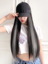 Harajuku wind cap with hair hat trend Long hair hat wig One-piece female simulation long straight hair piece