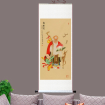 Longevity peach longevity star elk wealth longevity longevity home painting Fulushou silk painting scroll painting good luck painting birthday picture