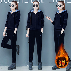 金丝绒套装女加绒加厚2020新款秋冬季双面绒休闲运动服卫衣两件套