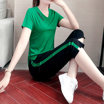 Sports Casual Suit Women 2022 Summer New Fashion Loose Short Sleeves Lady Seven Pants Running Suit Two Sets