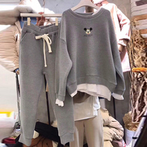 2021 Autumn Winter New Loose Clothing Suit Women Plus Suede Thickened Casual leanthin Korean version blouses two sets of damp