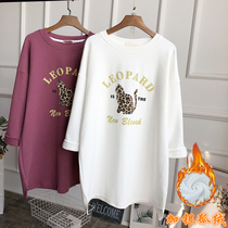 Autumn-winter style pure cotton long sleeve t-shirt female plus suede thickened Korean version loose ins mid-autumn winter big code beating undershirt