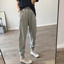 2022 pure cotton loose casual sports pants female Korean version Harenwear pants plus suede thickened elastic bunches foot tide autumn and winter