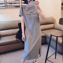Pure Cotton Short Sleeve T Shirt Dress Woman 2022 Summer new medium Long style Loose Knee Long Skirt Minimalist Fashion Tandem Dress
