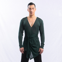 Dongxin dance clothes V-neck waist T-shirt mens Latin dance slim-fit top Latin professional practice clothes Dance fitness clothes