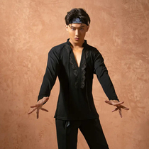 Dongxin dance suit Lotus leaf collar waist mens top Niche design sense elastic national standard dance professional Latin competition suit