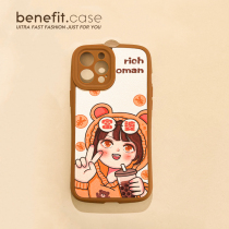 Benefit cartoon rich lady drinking milk tea applicable apple 13promax mobile phone shell iphone12 silicone mini anti-fall xsmax Japan-ROK xr cute 8plu