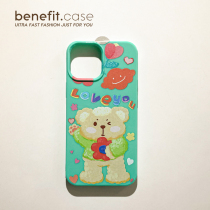Benefit oil painting loveYou little bear cute application Apple 13promax anti-fall mobile phone shell iphone12