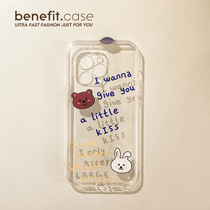 Benefit Japan-ROK cute English little bear rabbit applies Apple 13promax mobile phone shell cute iphone12mini transparent xsmax original xr soft 8p
