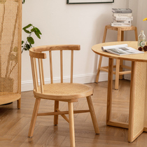 Nordic rattan choreography solid wood dining chair minimalist modern Silence Fujii Chair Folk Sleeping hotel Living room Leisure chair single leaning back chair