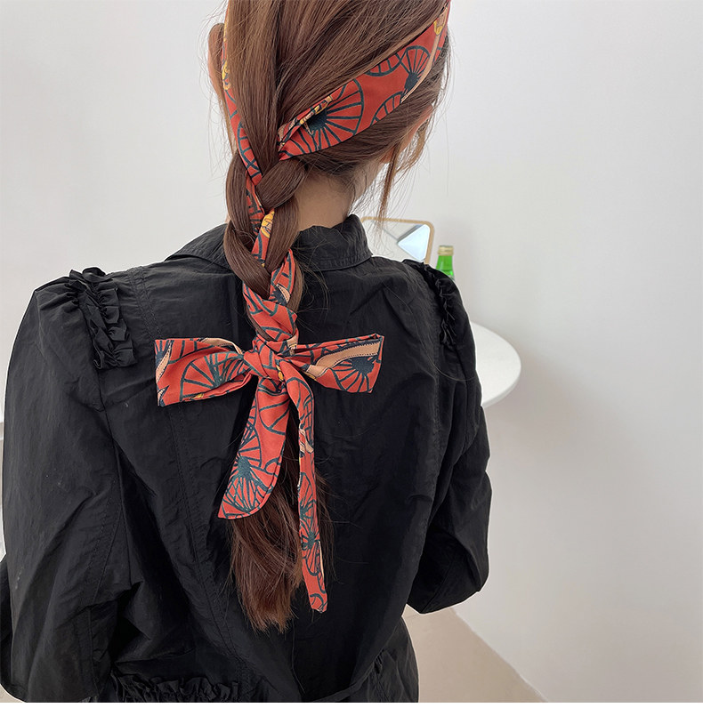 夏季潮流丝巾发带女 复古个性印花头饰扎头发蝴蝶结丝带头巾饰品