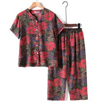 Grandmas summer short-sleeved suit Elderly woman mother silk shirt old woman wife old man seasonal clothes trend