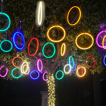 Led luminous circle light outdoor waterproof engineering bright green light ring shaped lamp wishing ring hanging tree