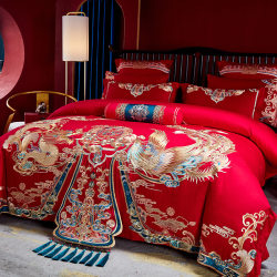 120 high -end cotton cotton cotton cotton cotton wedding shop bed supplies of the hi -looking home textiles, dragon and phoenix big red four -piece