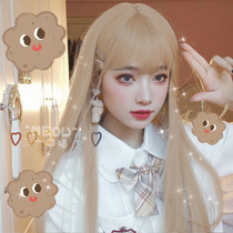 Wig female long straight hair lolita net red natural full headgear color jk gold lisa with the same jk cute fluffy