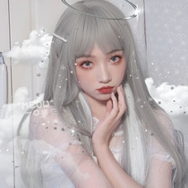 lisa The same female group color wig female long straight hair granny gray comic bangs long hair Lo face repair gradient wig set
