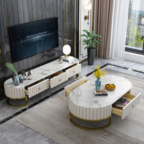 Light lavish rear modern minimalist stainless steel marble tea table TV cabinet Composition Packers Living room Home Small family Type