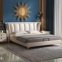 Light Extravagant Genuine Leather Double Bed Rear Modern Port Style Nordic Main Sleeper Large Bed Net Red Ins Brief High-end Luxury Wedding Bed