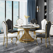 Marble dining table and chairs combined light extravagant modern minimalist Nordic Living room Home Small family Type 4 people 6 people round dinner table